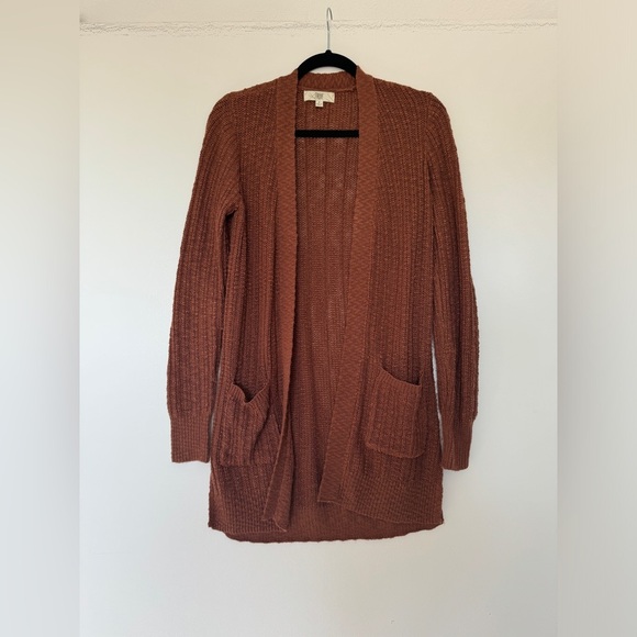 pinque Sweaters - Burnt Orange/Light Brown Mid-Thigh Cardigan - Size Small